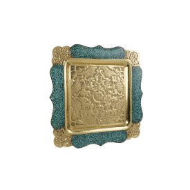 Perzsa türkiz, négyzet alakú bronz tálca 