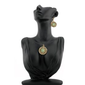 3 részes türkiz-fekete ékszerszett - kerek