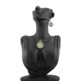 3 részes türkiz-fekete ékszerszett - kerek
