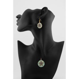 3 részes türkiz-fekete ékszerszett - kerek